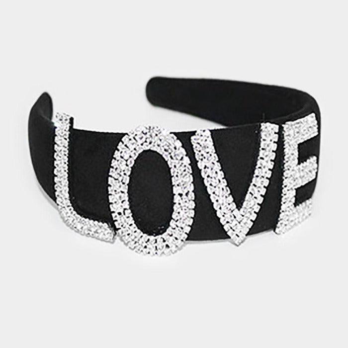 LOVE Rhinestone Black Headband