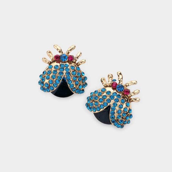 Ladybug Rhinestone Evening Stud Earrings