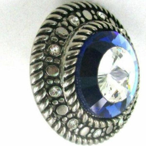 Large Blue Circular Silver Adjustable Ring-Ring-SPARKLE ARMAND