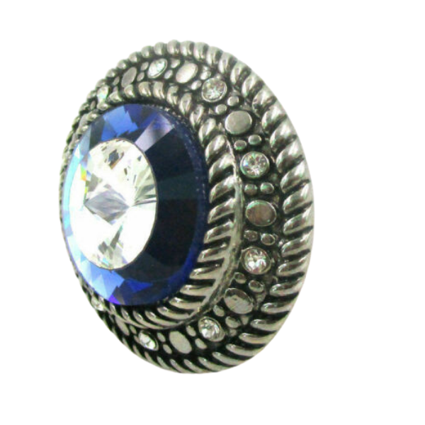 Large Blue Circular Silver Adjustable Ring-Ring-SPARKLE ARMAND