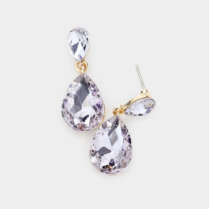 Lavender Crystal Double Teardrop Gold Earrings