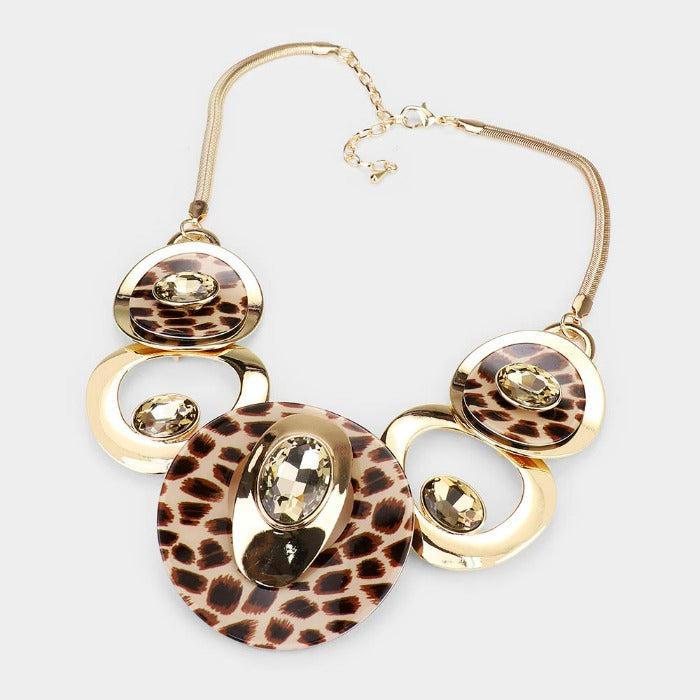 Leopard Acetate Glass Stone Statement Necklace Set