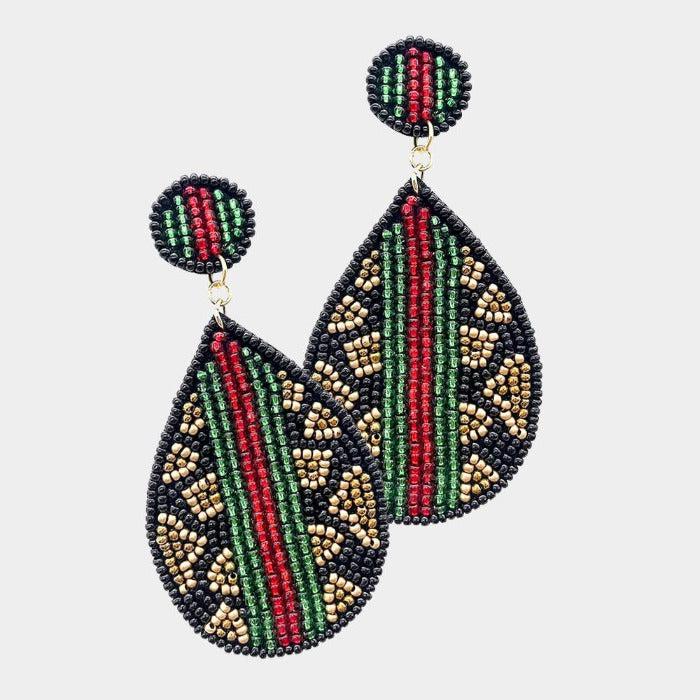 Leopard Pattern Color Block Seed Beaded Earrings-Earring-SPARKLE ARMAND