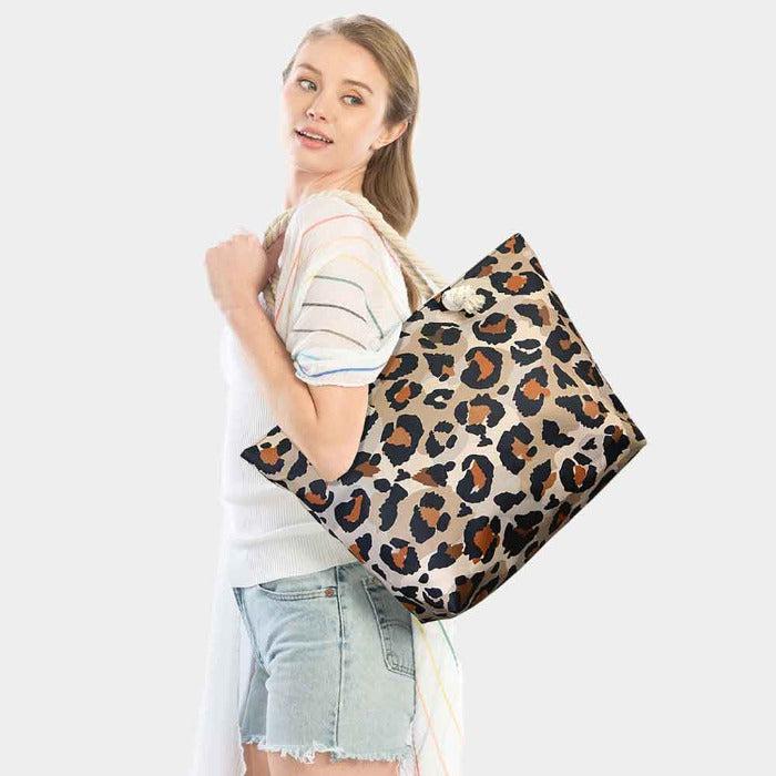 Leopard Pattern Print Beach Tote Bag