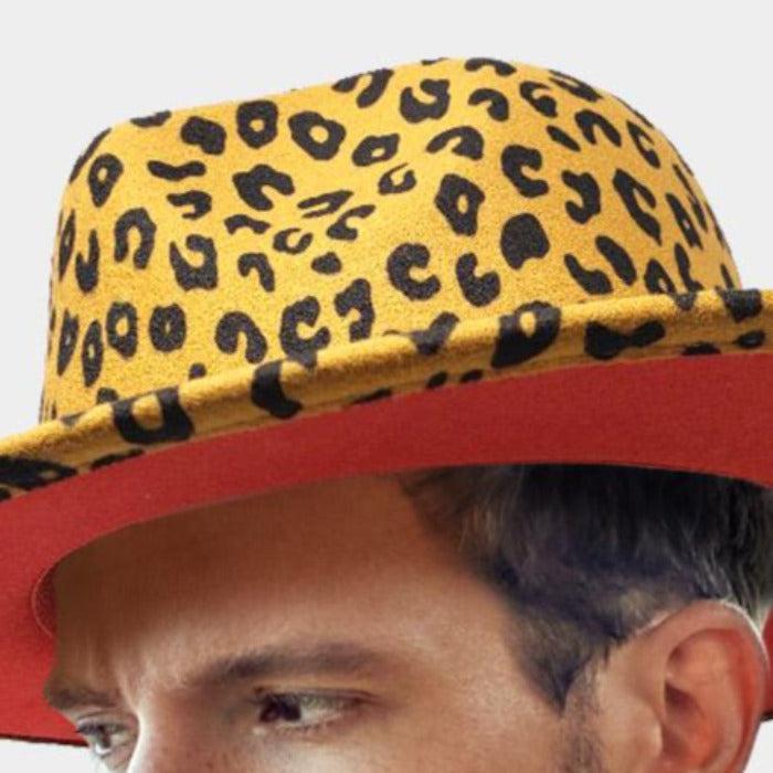 Leopard Patterned Mustard Yellow Felt Rancher Panama Hat
