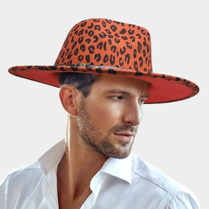 Leopard Patterned Orange Felt Rancher Panama Hat