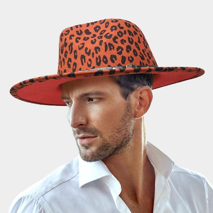 Leopard Patterned Orange Felt Rancher Panama Hat