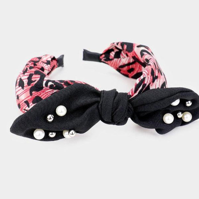 Leopard Pearl Bow Headband-Hair Accessories-SPARKLE ARMAND