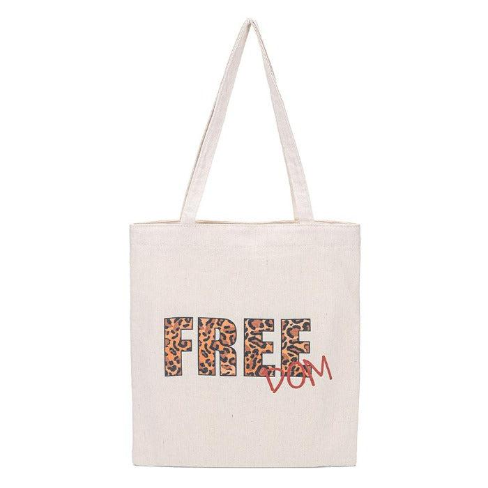 Leopard Print FREEDOM Canvas Tote Eco Bag