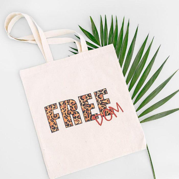 Leopard Print FREEDOM Canvas Tote Eco Bag
