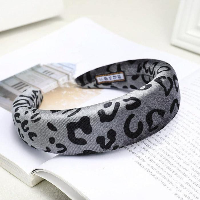 Leopard Print Gray Padded Headband