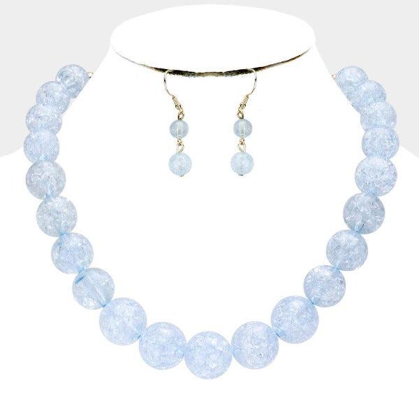 Light Blue Cracked Lucite Bead Ball Necklace & Earring Set-Necklace-SPARKLE ARMAND