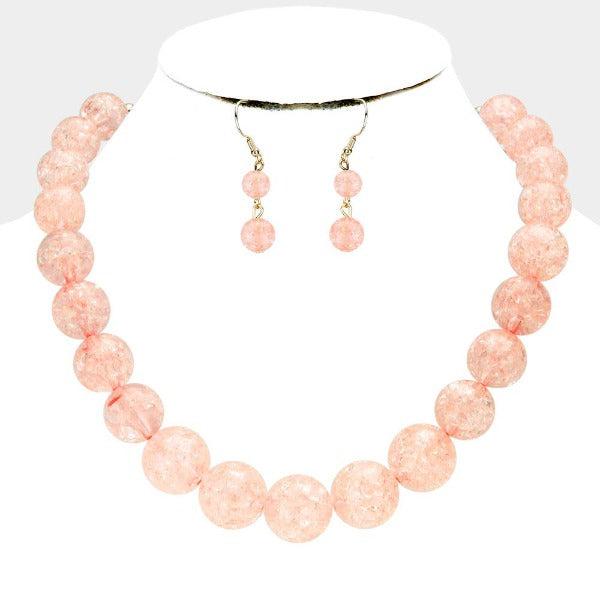 Light Orange Cracked Lucite Bead Ball Necklace & Earring Set-Necklace-SPARKLE ARMAND