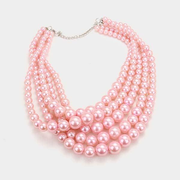  Pink Pearl Necklace & Earring Set