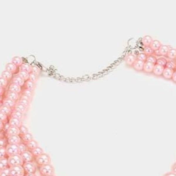  Pink Pearl Necklace & Earring Set