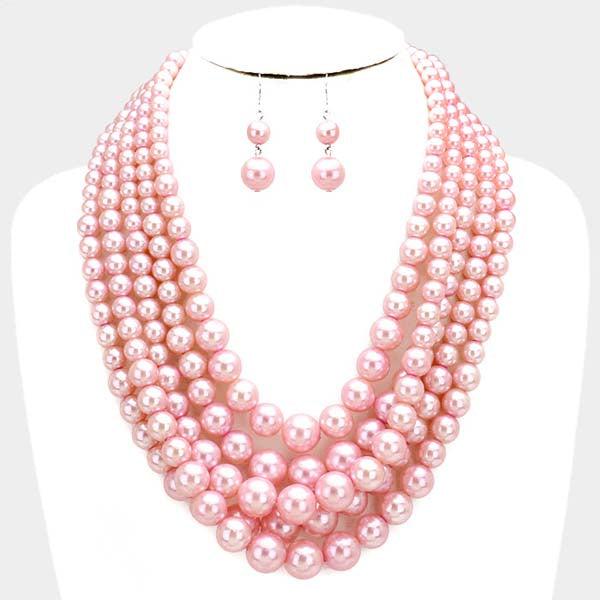  Pink Pearl Necklace & Earring Set