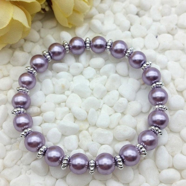 Light Purple Colored 8mm Faux Pearl Beads Stretch Bracelet