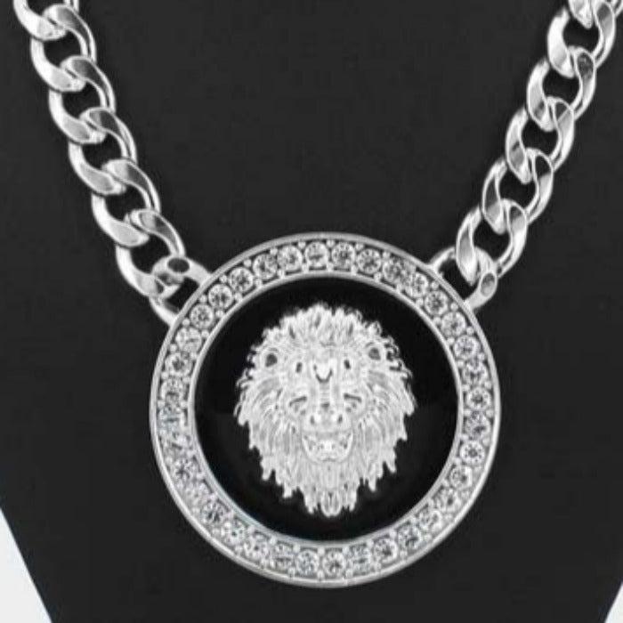 Lion Rhinestone Embellished Pendant Necklace Set