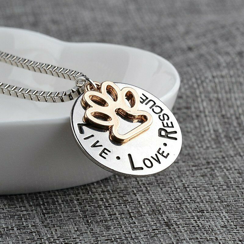 Live Love Rescue Paw Print Two Tone Necklace-Necklace-SPARKLE ARMAND