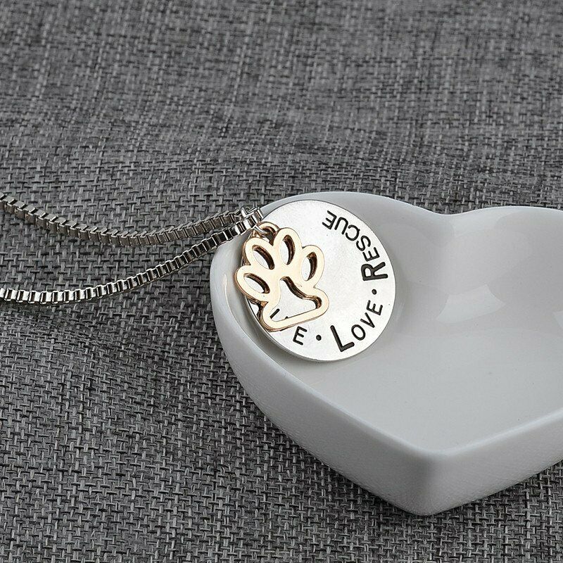Live Love Rescue Paw Print Two Tone Necklace-Necklace-SPARKLE ARMAND
