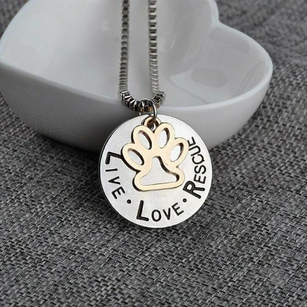 Live Love Rescue Paw Print Two Tone Necklace-Necklace-SPARKLE ARMAND