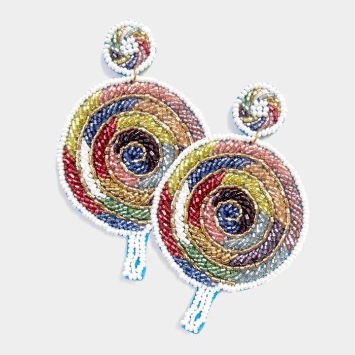Lollipop Seed Bead Felt Back Earrings by FABULOUS MJ