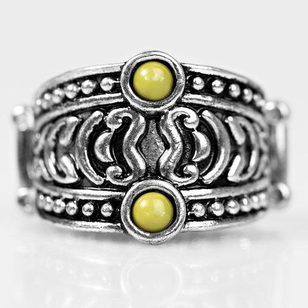 Paparazzi Lost In The Amazon Dainty Green Beads Antique Silver Ring
