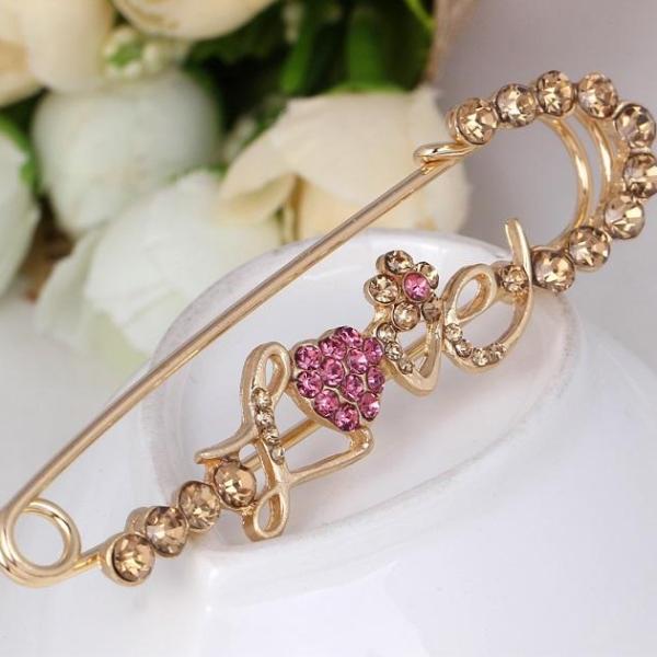 Love, Heart & Flower Rhinestone Brooch Pin-Brooch-SPARKLE ARMAND