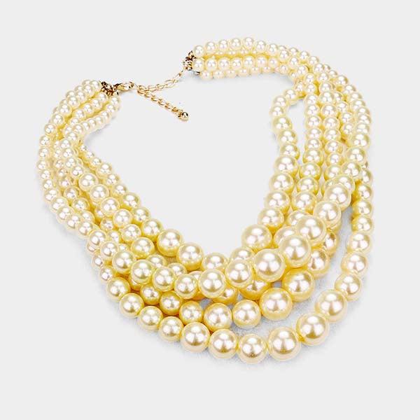  5 Strand Lt Brown Pearl (faux) Necklace & Earring Set by core