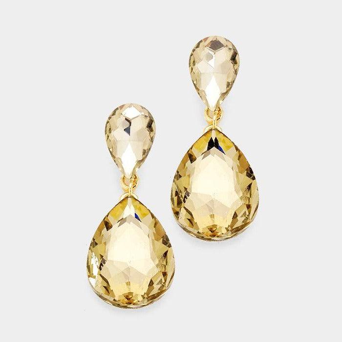 Lt Colored Topaz Crystal Teardrop Earrings