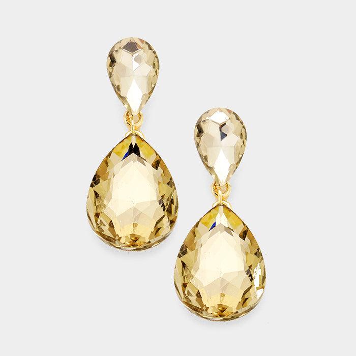 Lt Colored Topaz Crystal Teardrop Earrings