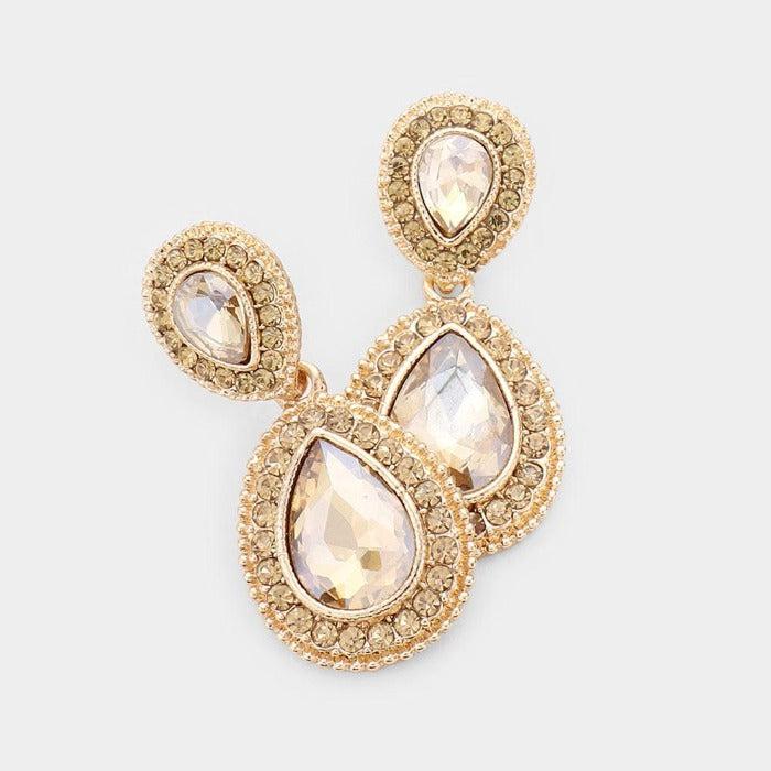 Lt Topaz Crystal Pave Gold Evening Earrings