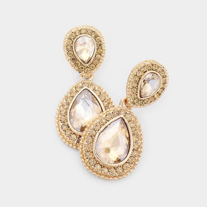 Lt Topaz Crystal Pave Gold Evening Earrings
