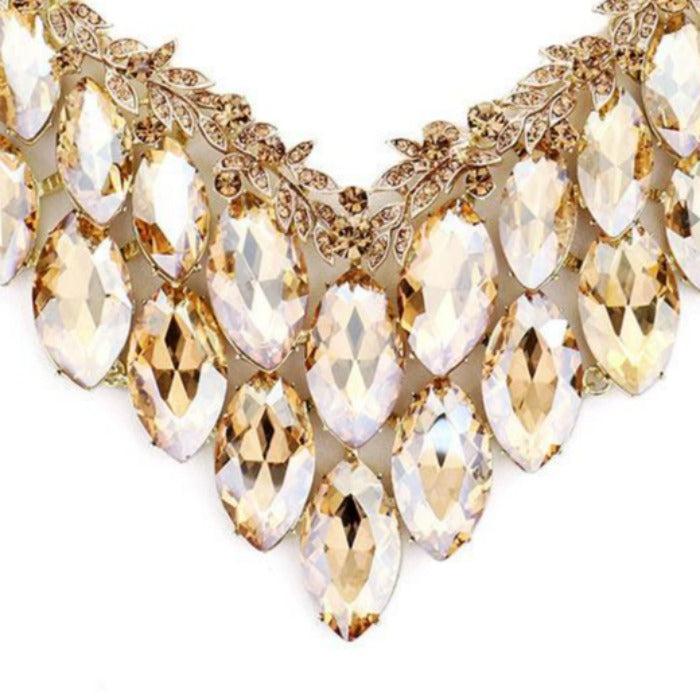 Lt Topaz Crystal Marquise Vine Leaf Evening Necklace Set Sparkle Armand