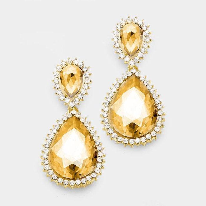 Lt Topaz Crystal Rhinestone Teardrop Evening Earrings