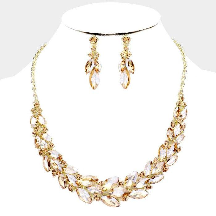 Lt. Topaz Crystal Marquise Statement Vine Necklace Set