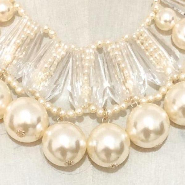 Lucite Bead Cream Faux Pearl Statement Necklace-Necklace-SPARKLE ARMAND