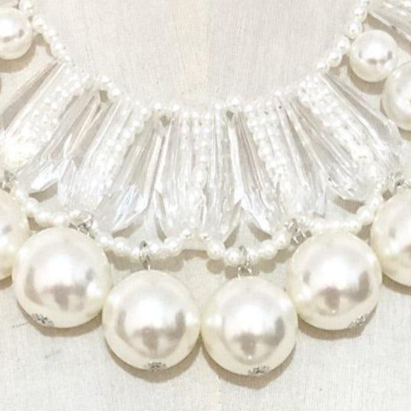 Lucite Bead White Faux Pearl Statement Necklace-Necklace-SPARKLE ARMAND