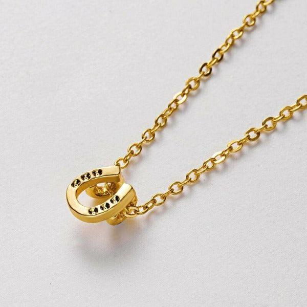 Lucky Horseshoe Note Card Gold Necklace-Necklace-SPARKLE ARMAND