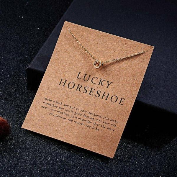 Lucky Horseshoe Note Card Gold Necklace-Necklace-SPARKLE ARMAND