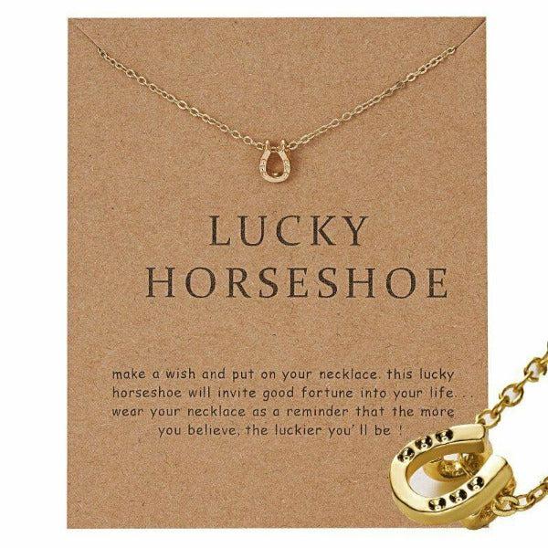 Lucky Horseshoe Note Card Gold Necklace-Necklace-SPARKLE ARMAND