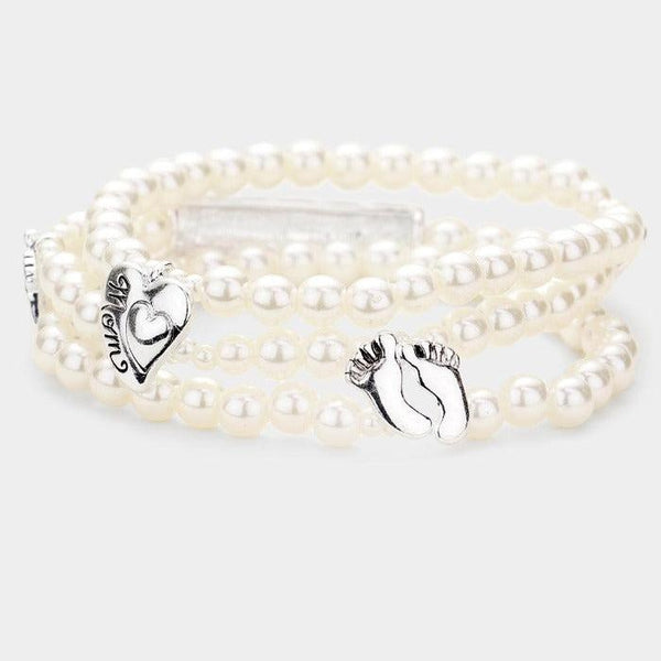 MOM Pearl Triple Strand Stretch Message Bracelet