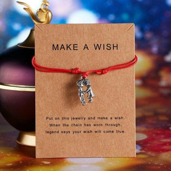 "Make A Wish" Boy & Girl Note Card Red String Bracelet