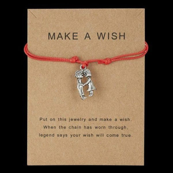 "Make A Wish" Boy & Girl Note Card Red String Bracelet