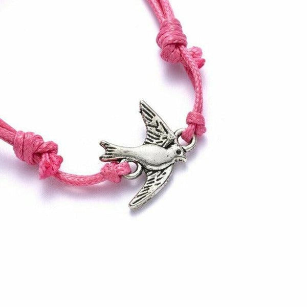 "Make A Wish" Dove Bird Note Card Pink String Bracelet