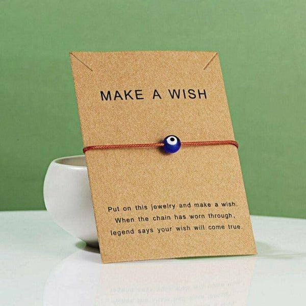 "Make A Wish" Evil Eye Note Card Red String Bracelet