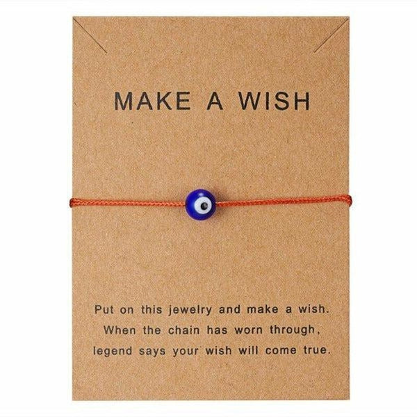 "Make A Wish" Evil Eye Note Card Red String Bracelet