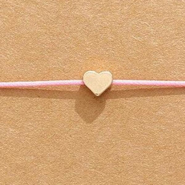 "Make A Wish" Gold Heart Note Card Pink String Bracelet