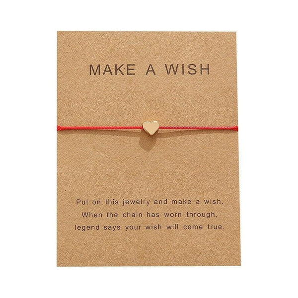 "Make A Wish" Gold Heart Note Card Red String Bracelet