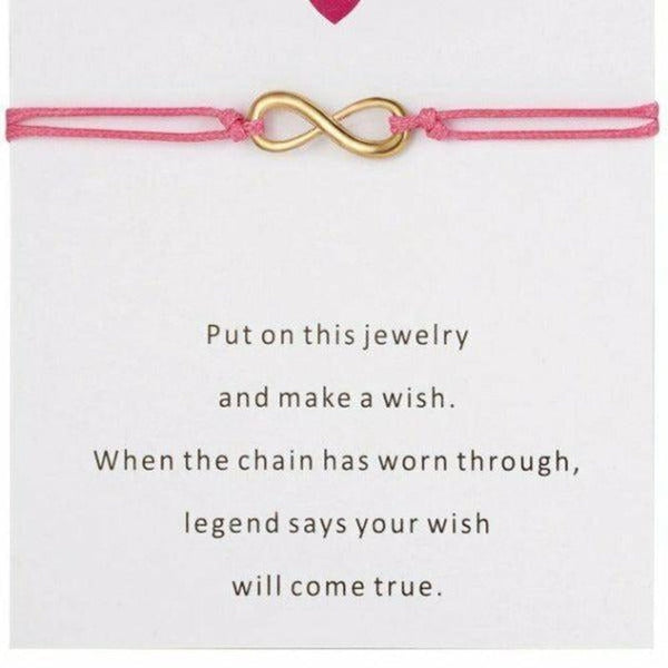 "Make A Wish" Infinity Note Card Pink String Bracelet